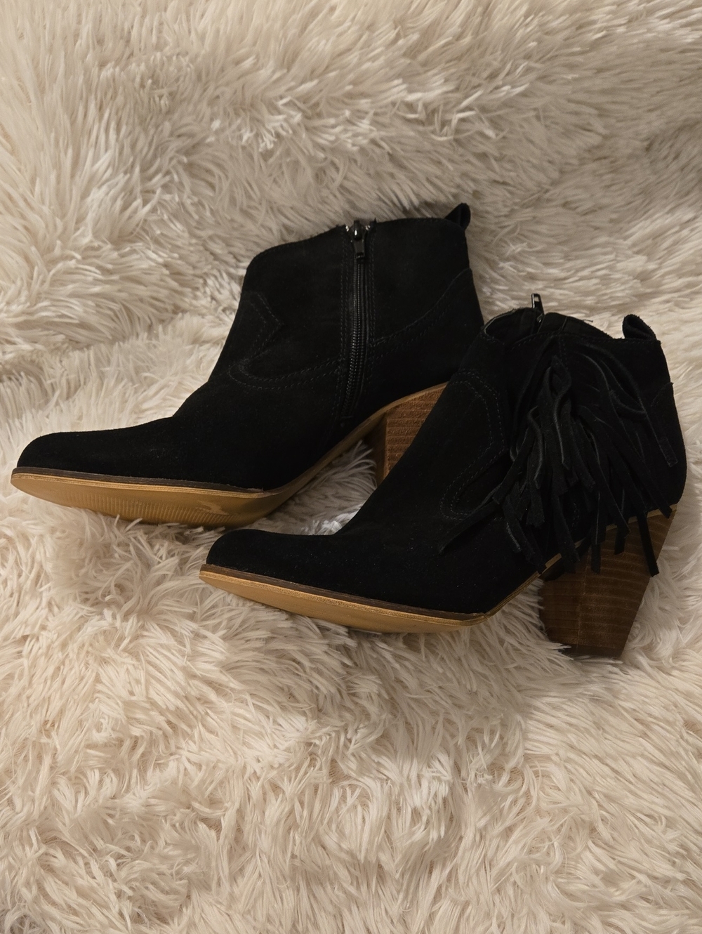 Steve Madden Black Suede Fringe Ankle Booties